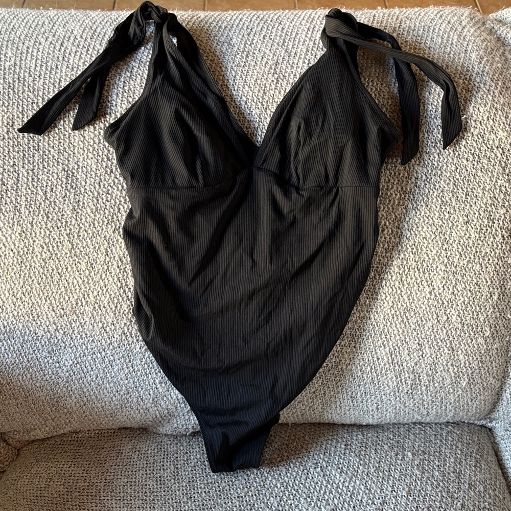 H&M Charcoal Swimsuit with Tie Straps